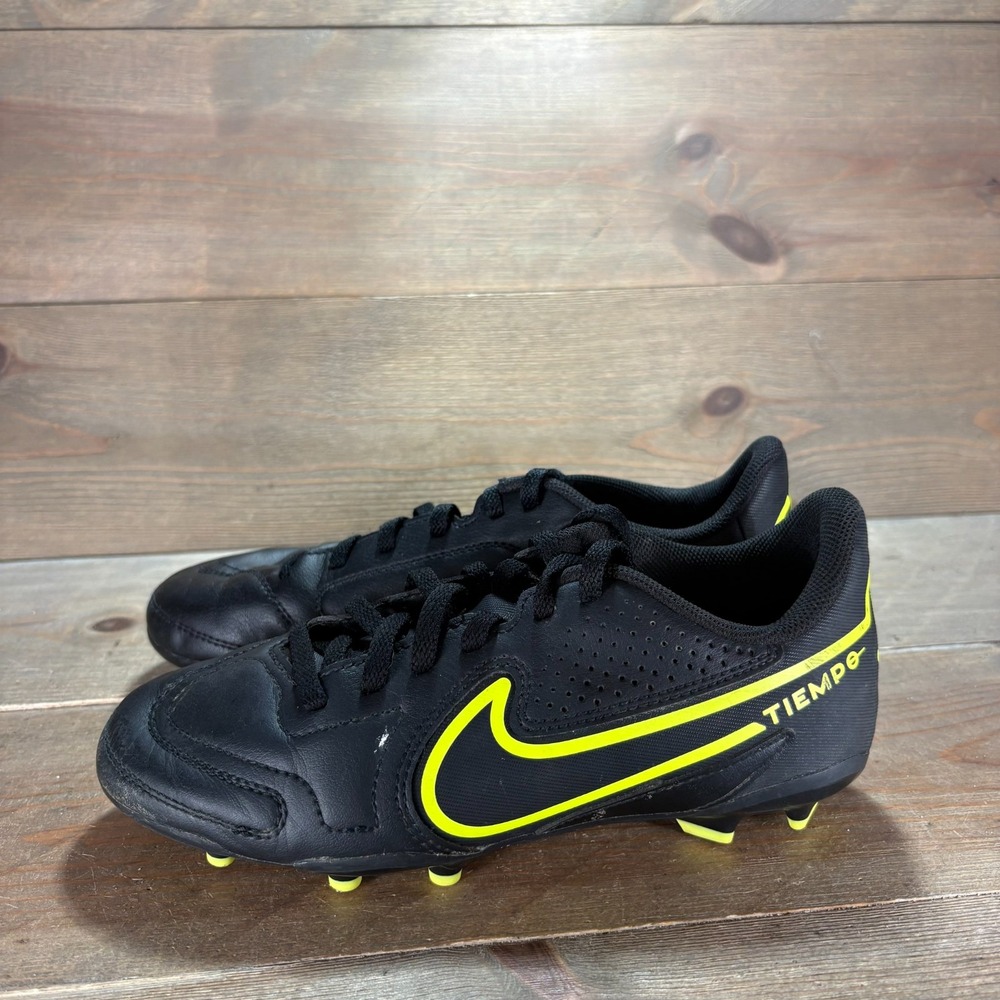 Nike Tiempo Legend Boys size 4Y shoes Black Leather Lace Up soccer cleats